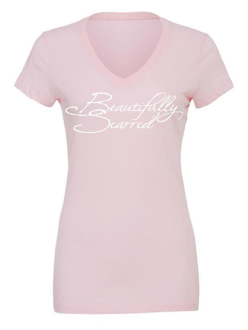 Short Sleeve V-Neck Tee Pink - Beautifully Scarred